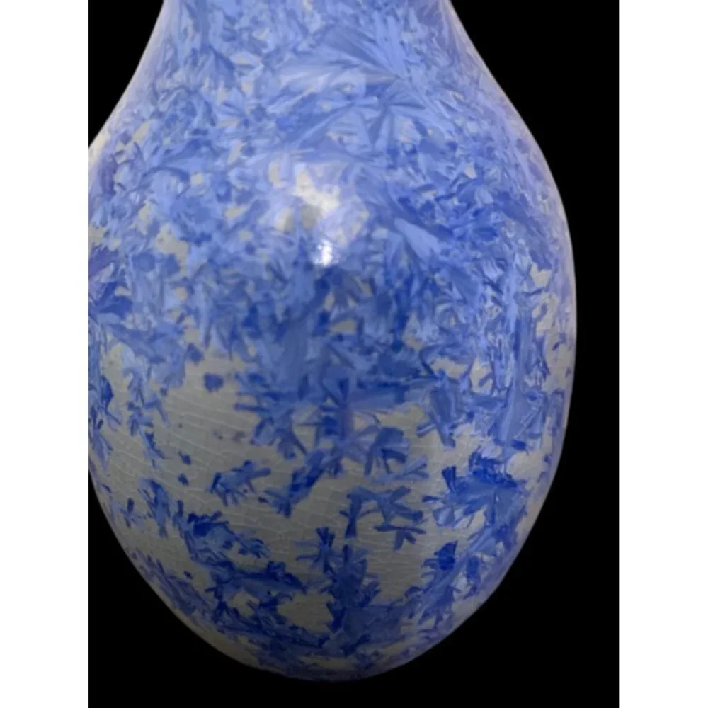 Vintage Handmade Signed Blue White Crystalline Teardrop Vase 8